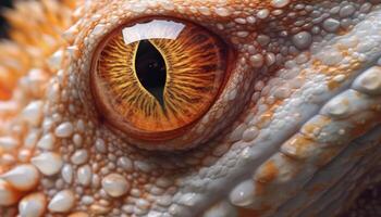 AI generated Close up of a cute lizard multi colored eye generated by AI photo
