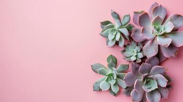 AI generated Succulents arranged against a pink backdrop, offering copy space for text. Ai Generated. photo