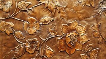 AI generated Luxuriate in the tactile beauty of leather texture with embossed floral patterns, a timeless and elegant touch. Ai Generated. photo