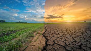 ai generado testigo el viaje de clima cambio desde sequía a verde crecimiento, un visual narrativa de Resiliencia y esperanza. ai generado. foto