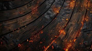 AI generated Glowing embers add warmth to a curved wooden background, Ai Generated. photo