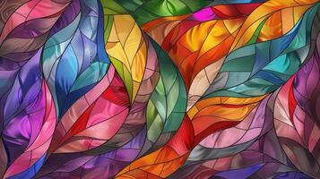 AI generated Colorful abstract shapes illuminate a stained glass window background, Ai Generated. photo