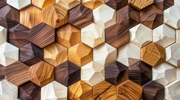 AI generated Front view of a geometric fall crafted from 3D wooden hexagons, Ai Generated. photo