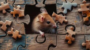 AI generated Adorable rat solving puzzle with enthusiasm, Ai Generated. photo