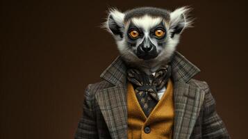 AI generated Picture a charming monkey dressed in an elegant suit, complete with a stylish tie, Ai Generated. photo