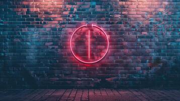 AI generated Neon sign in the shape of a forbidden symbol on a brick wall, emitting an enigmatic glow. Ai Generated. photo