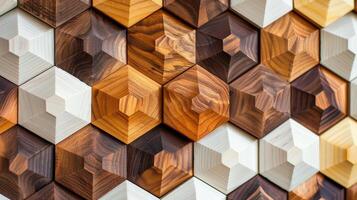 AI generated Front view of a geometric fall crafted from 3D wooden hexagons, Ai Generated. photo