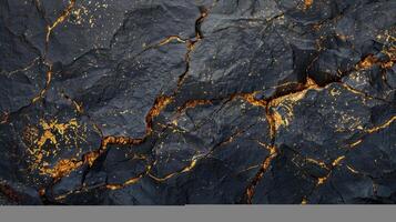 AI generated Rough mountain surface with cracks, a black and gold rock texture, Ai Generated. photo