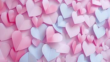 AI generated Delightful paper cut hearts backdrop, perfect for romantic Valentine's Day wallpaper, Ai Generated photo
