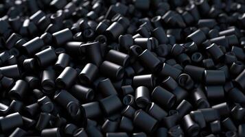 AI generated Detailed 3D illustration capturing the texture of black plastic pellets, a polymer resin. Ai Generated. photo