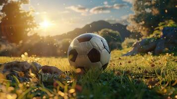 ai generado explorar el complejidad de un 3d prestados fútbol pelota, dónde innovador tecnología Satisface el del mundo más amado deporte. ai generado. foto