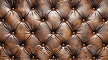 AI generated Close-up texture of genuine leather with brown rhombic stitching, a tactile elegance. Ai Generated. photo