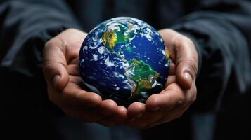 AI generated Individual holding a globe, symbolizing global awareness and connection, Ai Generated photo