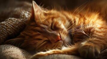 AI generated Ginger cat peacefully asleep, Ai Generated photo