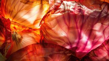 AI generated Backlit red onion skin reveals intricate lines and natural patterns, Ai Generated. photo