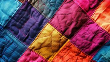 AI generated Closeup photo showcases colorful patchwork quilt as background, Ai Generated.