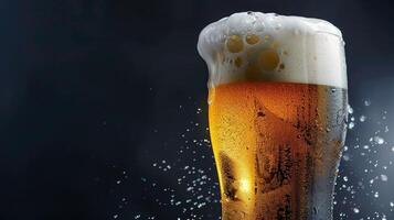 AI generated Glass of cold beer with foam, a pint of original premium beer drink for beer enthusiasts. Ai Generated. photo