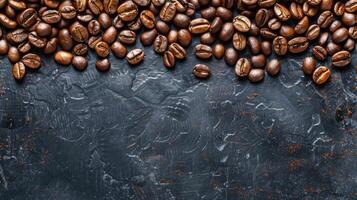 AI generated Fresh coffee beans on a dark background with ample space for text. Ai Generated. photo