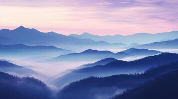 AI generated Mist envelops majestic mountains in an ethereal embrace, Ai Generated. photo