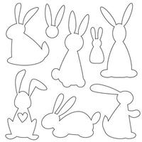 Vector set with linear cute black and white rabbits