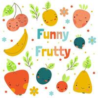 Vector set with cute children's coloured fruits and berries