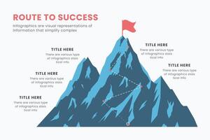 Route to the Top of the Mountain Infographic Design, Business Strategy, and Target. climbing route to the goal. Vector illustration flat design.