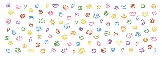 Cute hand drawn doodle flower set. Vector colorful collection scribble elements