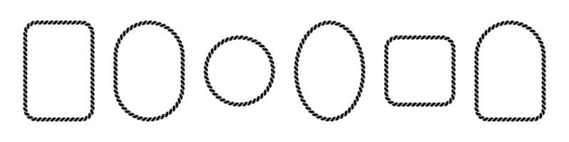 Vector rope frames. Silhouette borders are round, oval and square. Pack of isolated elements on a white background.