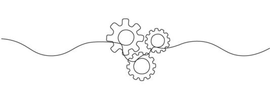 Moving gears one continuous editable line.  Circular dynamic wheels , template for business collaboration concept.  Single line vector illustration of gear wheels gears.