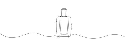 Suitcase on wheels for traveling in continuous drawing style with one editable line. Suitcase in line art style. Travel luggage concept. Vector illustration.