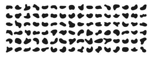 Set of abstract organic figures. Arbitrary figures of irregular shape. Black abstract blotches, liquid elements. Ink blots and silhouettes of pebbles Vector illustration