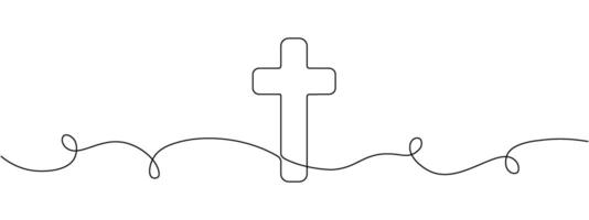 Cross icon icon line continuous editable drawing. One line christianity, orthodox cross. Concept of christianity vector image