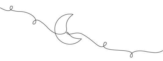 Line drawing of moon icon . Moon symbol in continuous editable line drawing style.Vector illustration vector