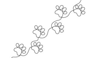 Cat or dog paw print design, continuous line pattern . Diagonal paw prints. Animal footprints drawing with one line. Vector illustration