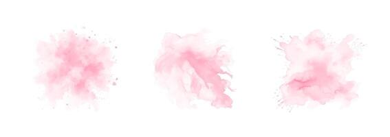 Abstract pink watercolor water splash set on a white background. Vector watercolour texture in rose color. Ink paint brush stain. Pink soft light blot. Watercolor pastel splash