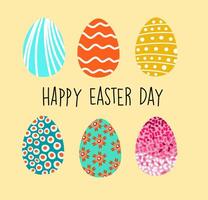 Happy Easter greeting card with colorful painted eggs vector