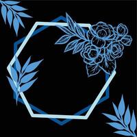 Boda invitación con azul floral marco frontera marco y negro antecedentes vector
