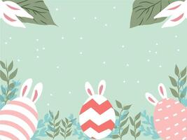 Cute Bunny egg Easter Illustration vector with Green Background and floral frame