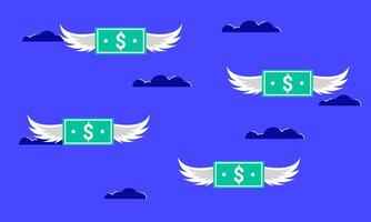 Illustration of banknotes flying with wings, symbolizing financial freedom, economic empowerment, and more vector