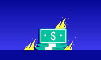 Illustration of burning banknotes. Symbol of bankruptcy, financial crisis, inflation and waste vector