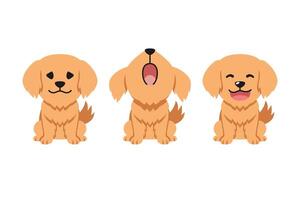 Set of vector cartoon character cute golden retriever dog