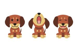 Set of vector cartoon character cute dachshund dog