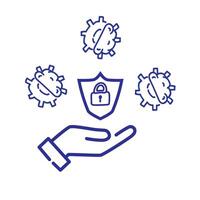 Hand holding protection shield. Connection vector symbol drawing icon internet.