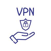 Hand holding VPN protection shield. Virtual Private Network icon. Connection vector symbol drawing icon internet.