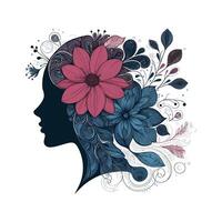 A beautiful vector illustration of a woman's head silhouette with a flower inside.