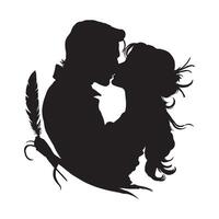 A silhouette vector of a kissing couple on a white background.