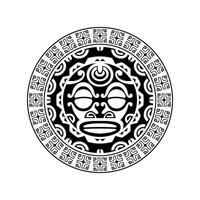 adorno de tatuaje redondo con cara de sol estilo maorí. máscara étnica africana, azteca o maya. vector