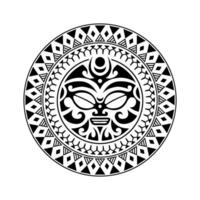 Round tattoo ornament with sun face maori style. African, aztecs or mayan ethnic mask. vector