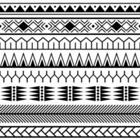 Set of vector ethnic seamless pattern in maori tattoo style. Geometric border with decorative ethnic elements. Horizontal pattern.