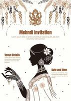 Indian bride mehndi template best for mehndi invitation ceremony vector